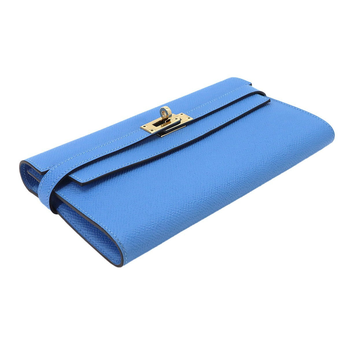 HERMES Kelly Wallet Veau Epsom Leather Bleu Paradis Purse 903414163