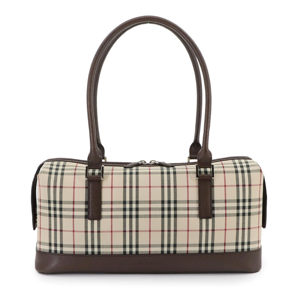 BURBERRY Plaid Hand Bag Canvas Leather Beige Brown Purse 903010640