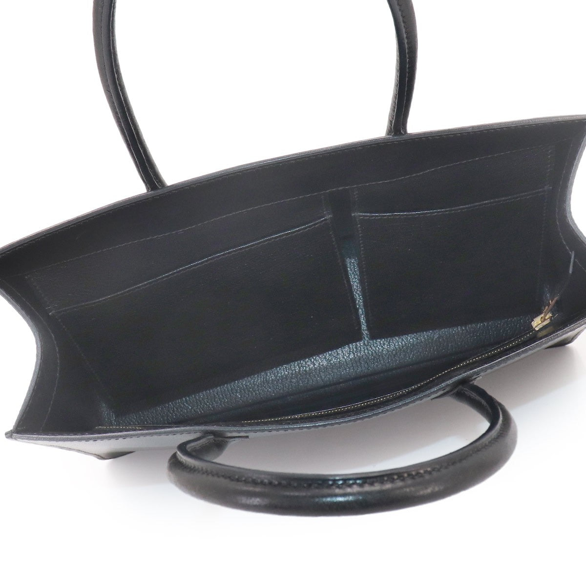 HERMES White Bass PM Tote Bag Box Calf Black Purse 903342105