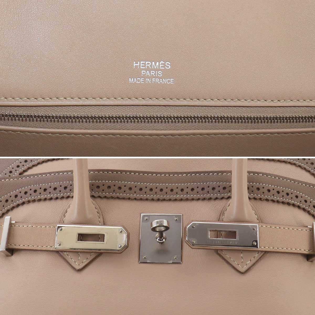 HERMES Birkin 35 Ghillies Swift Argile Etoupe Hand Bag Purse 903249397