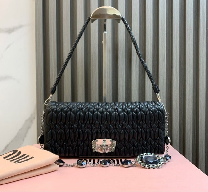 Miu Miu black and silver pleated underarm bag (with double shoulder straps) 28 22683598