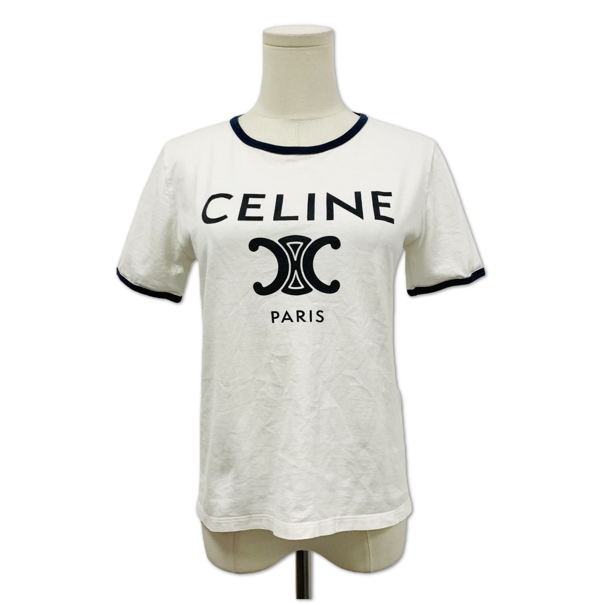 Celine White Triomphe Paris Logo Ringer T-Shirt size M FQ0435811867