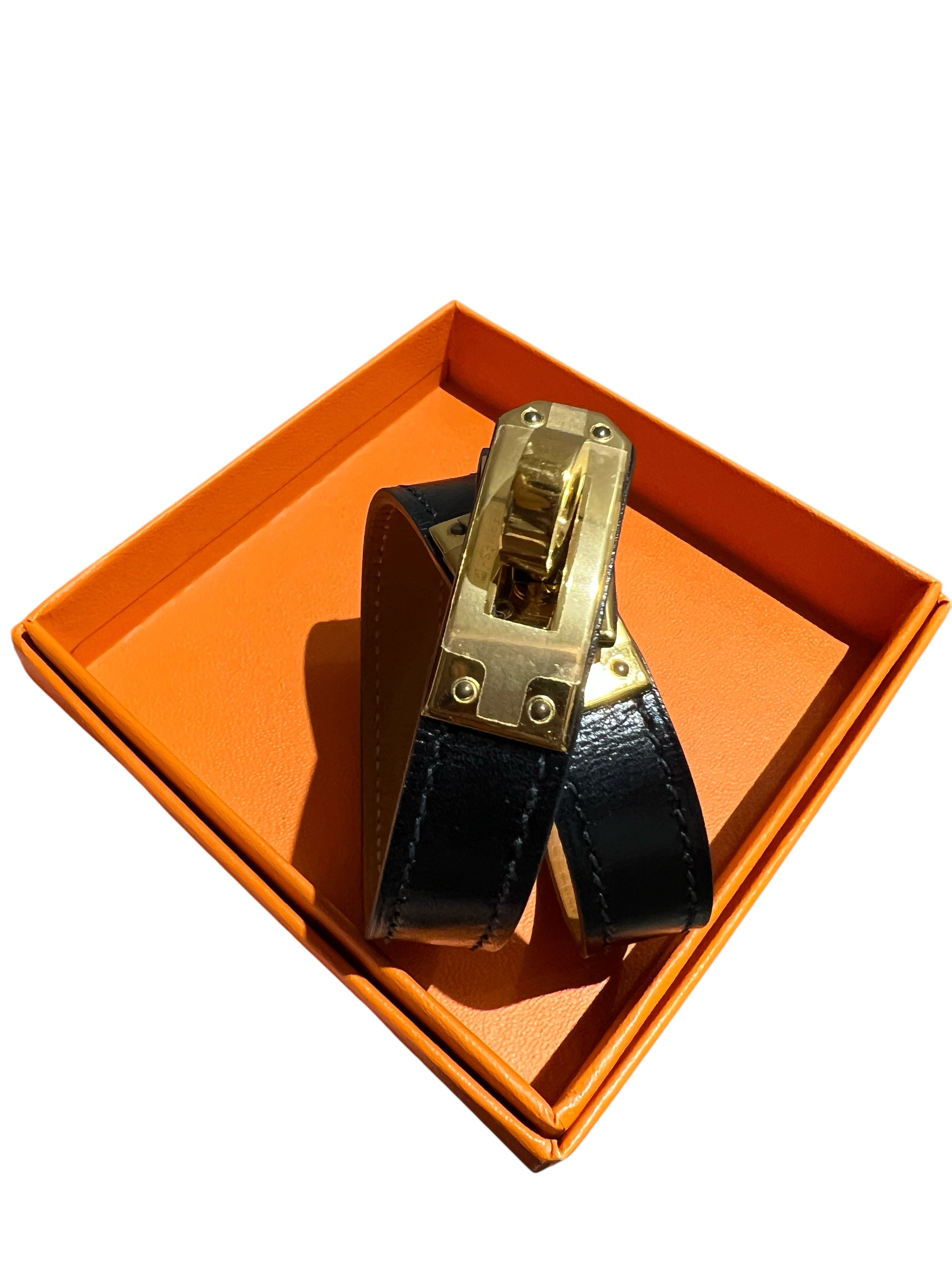 HERMES KELLY DOUBLE TOUR BLACK BOX CALF BRACELET 2000000154862
