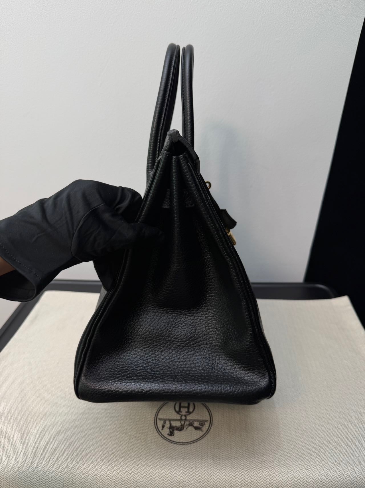 Hermes Birkin 35 Black Ardennes GHW Square F Stamp