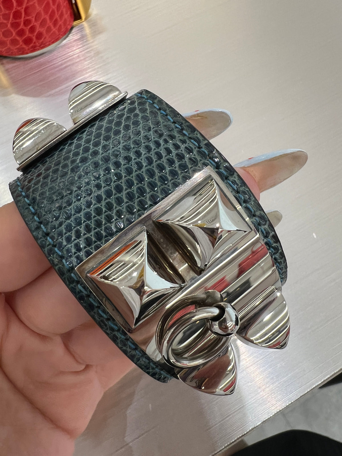 Hermes Blue Izmir Lizard CDC PHW #O Square X4184 - Box, dustbag SYCX4174