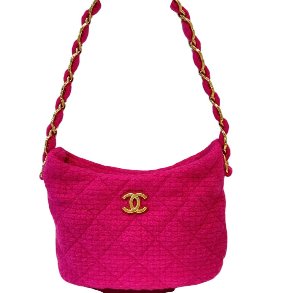 Chanel Hot Pink Tweed Hobo Bag with GHW