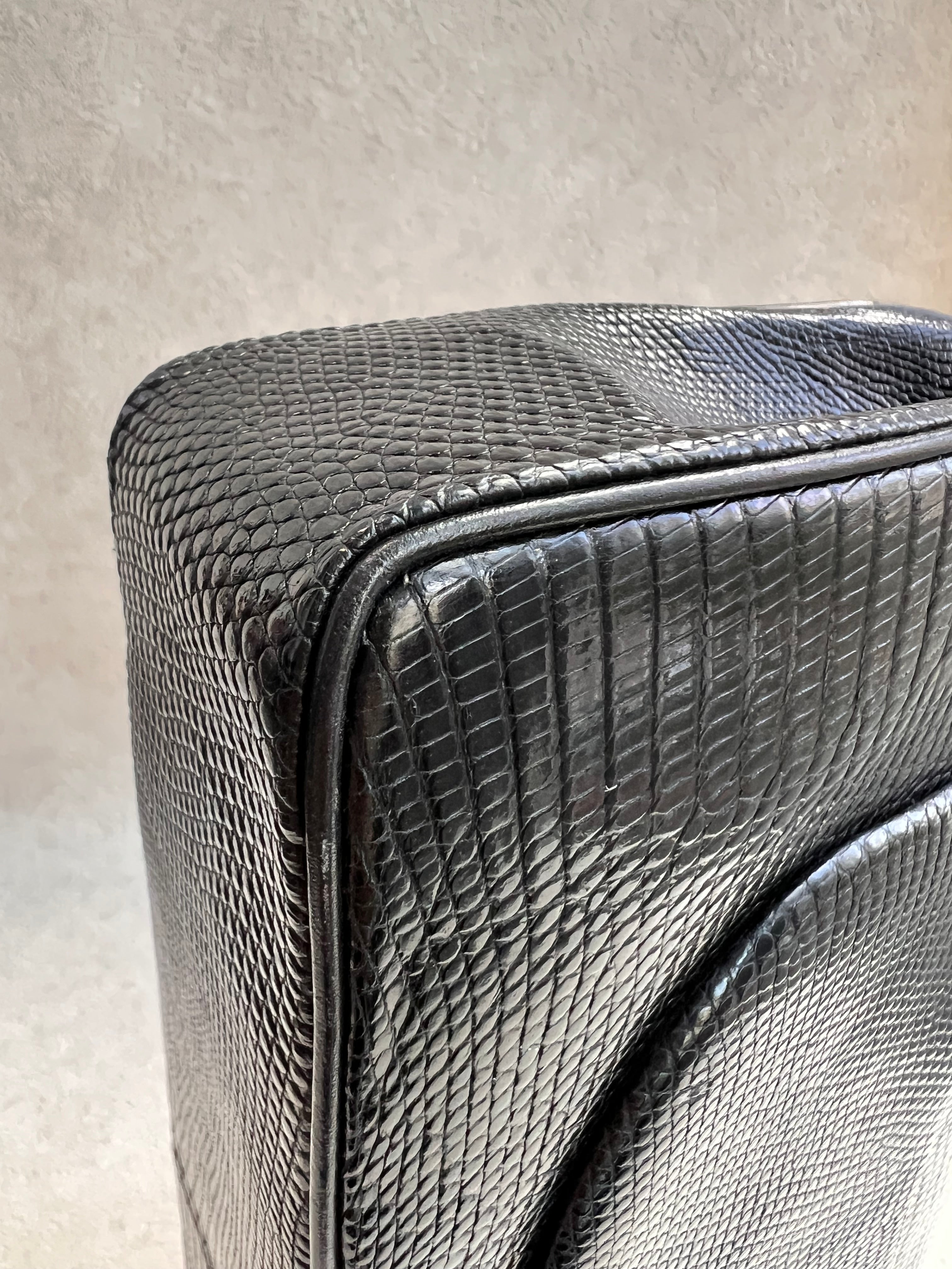 Chanel Classic Medium Double Flap Lizard Black GHW SYCYB1139