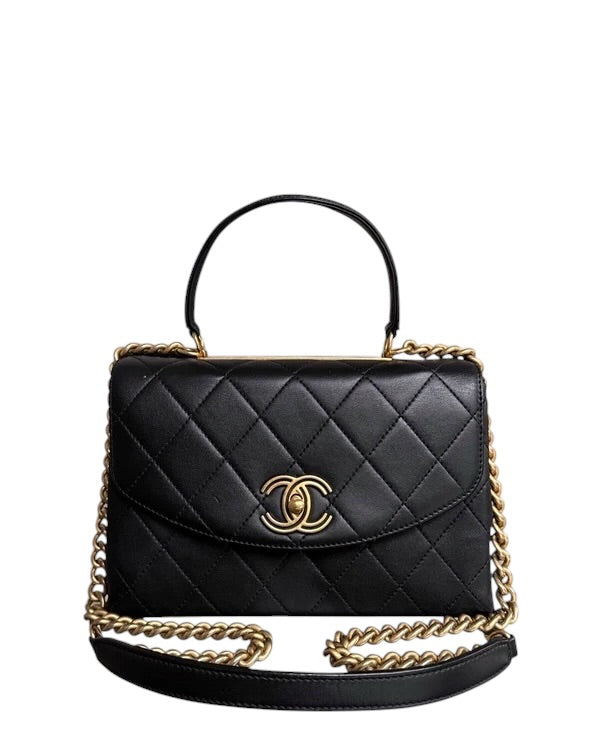 CHANEL HANDLE MEDIUM - 24CM CALFSKIN QUILTED BLACK GOLD HARDWARE SERIES 28 SYCMCA105