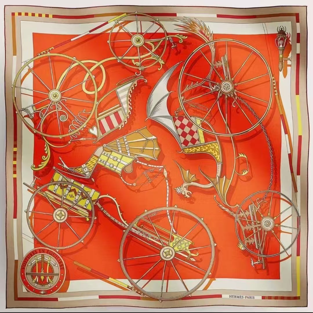 Hermès 140cm "Voitures en Equilibre" Cashmere-Silk Shawl