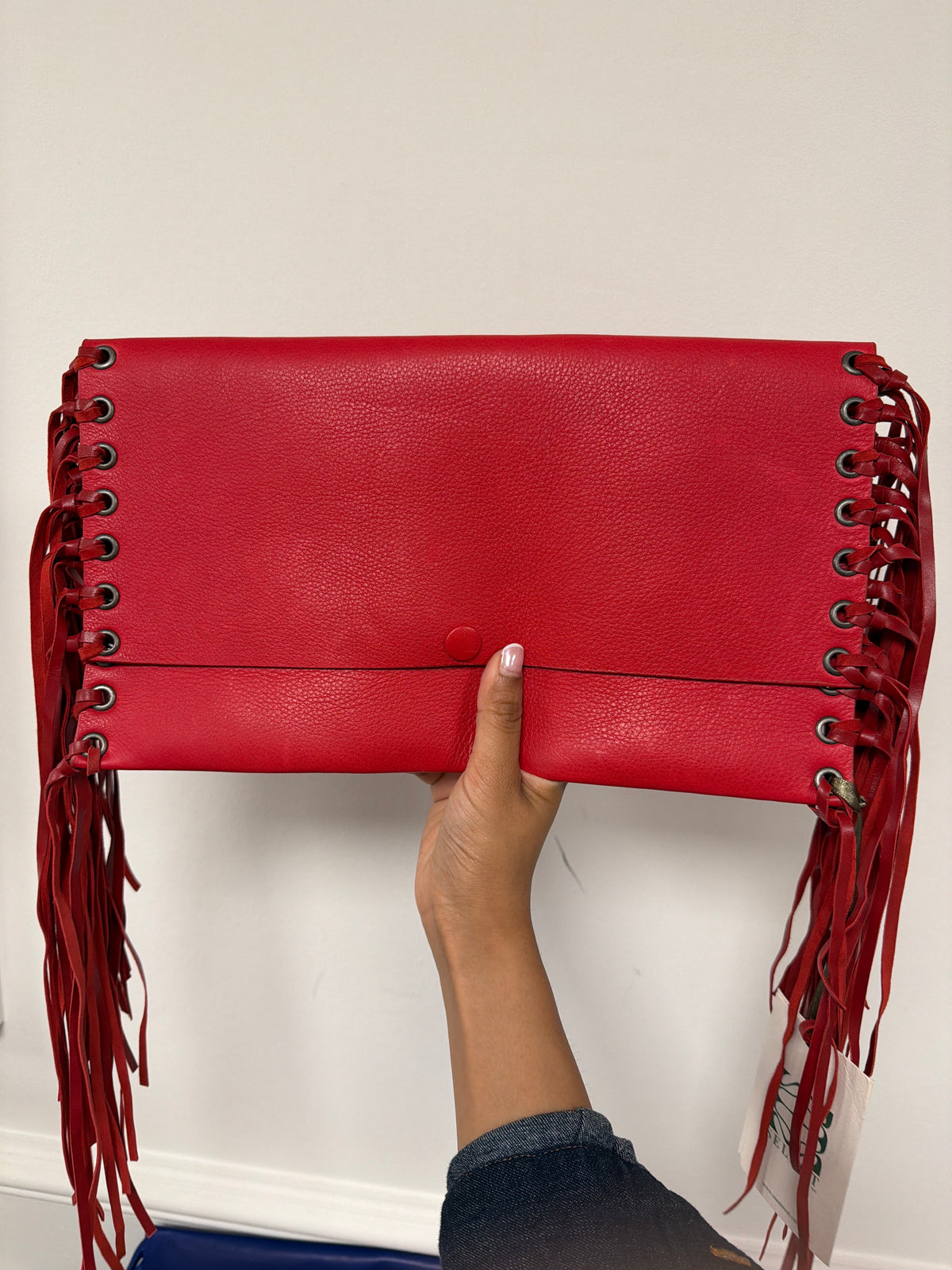 Red Leather Fringe Clutch ALC4484