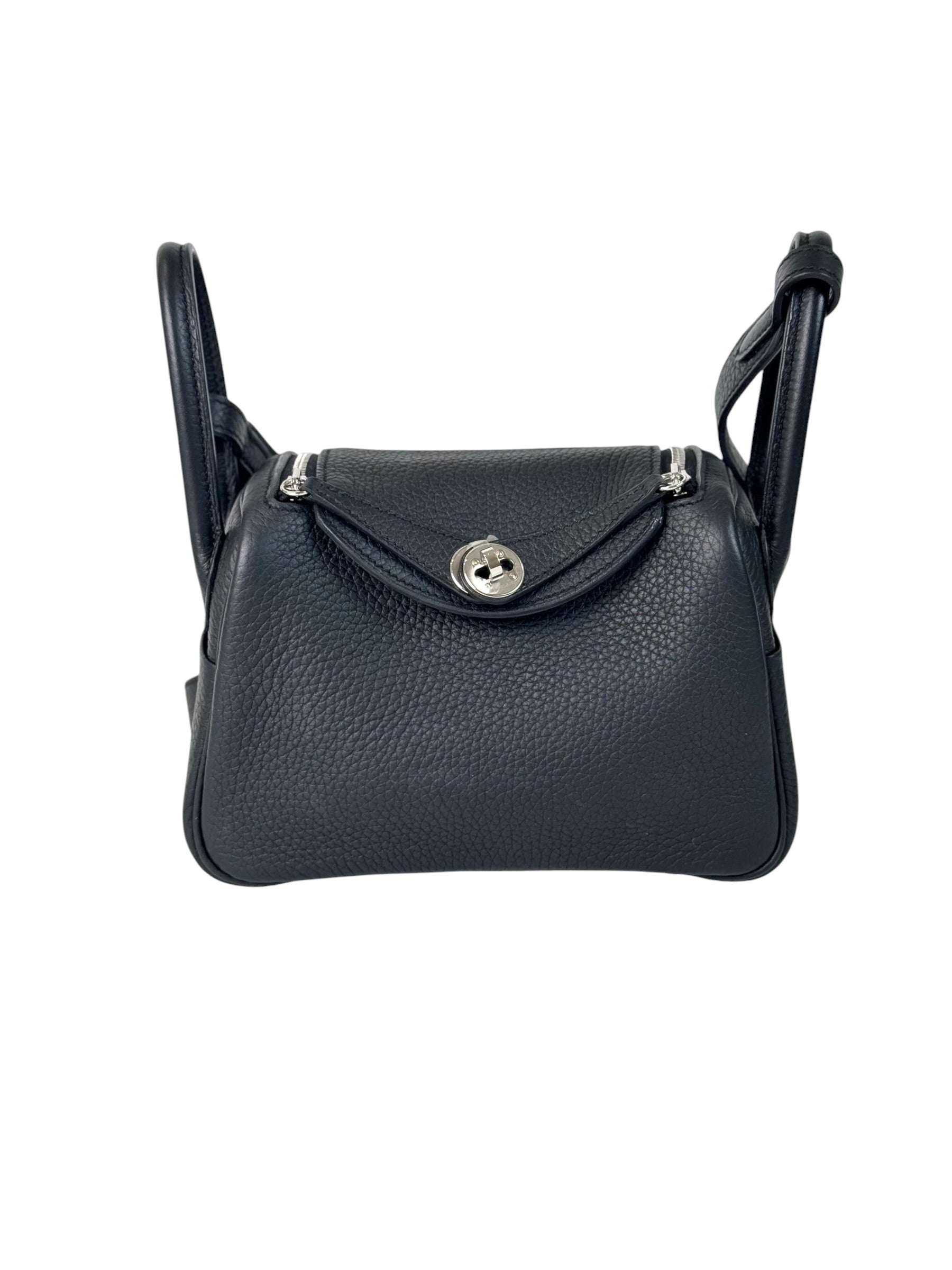 Hermes Black Lindy Mini Bag In Clemence