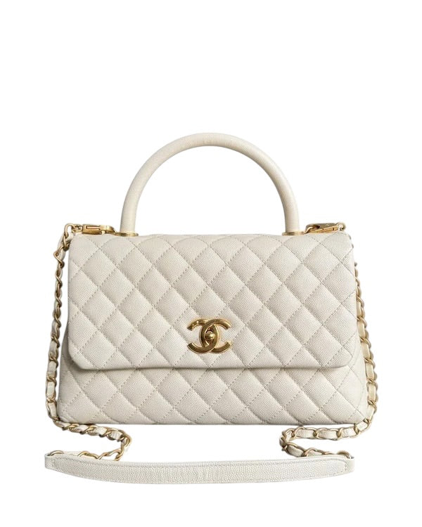 CHANEL COCO HANDLE MEDIUM - CAVIAR QUILTED HANDLE WHITE GOLD HARDWARD 24 SYCMCA112