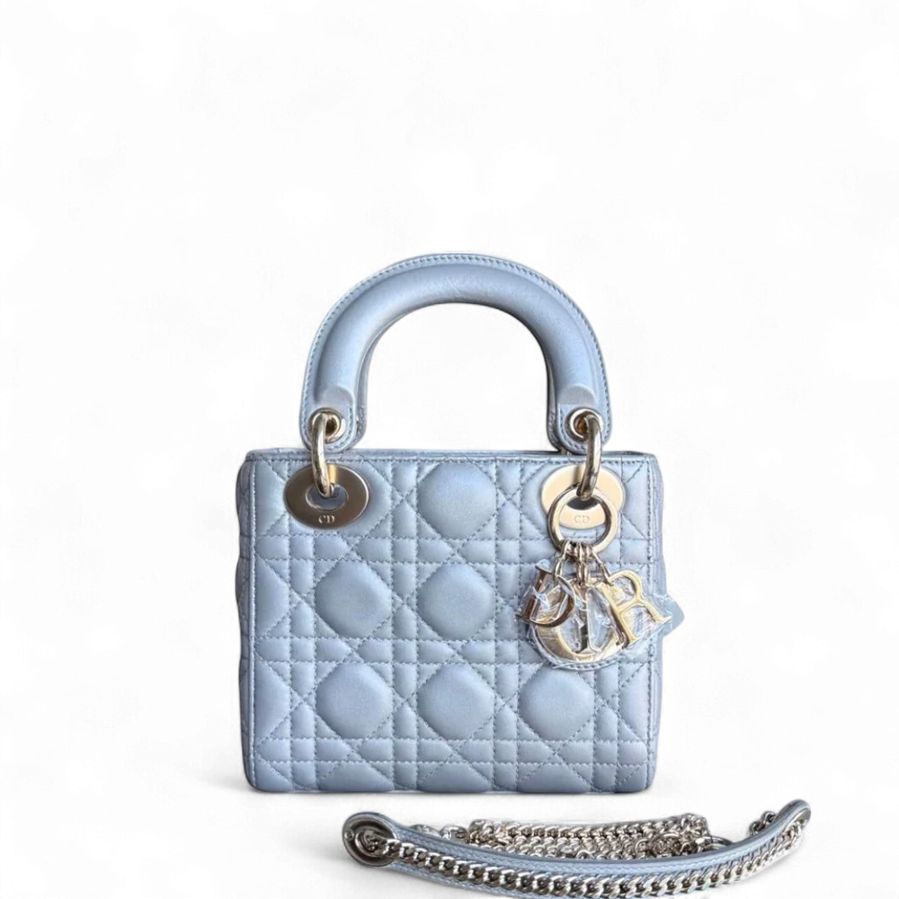 DIOR LADY MINI - CANNAGE LAMBSKIN SILVER GOLD HARDWARE CHAIN STRAP SYCM514