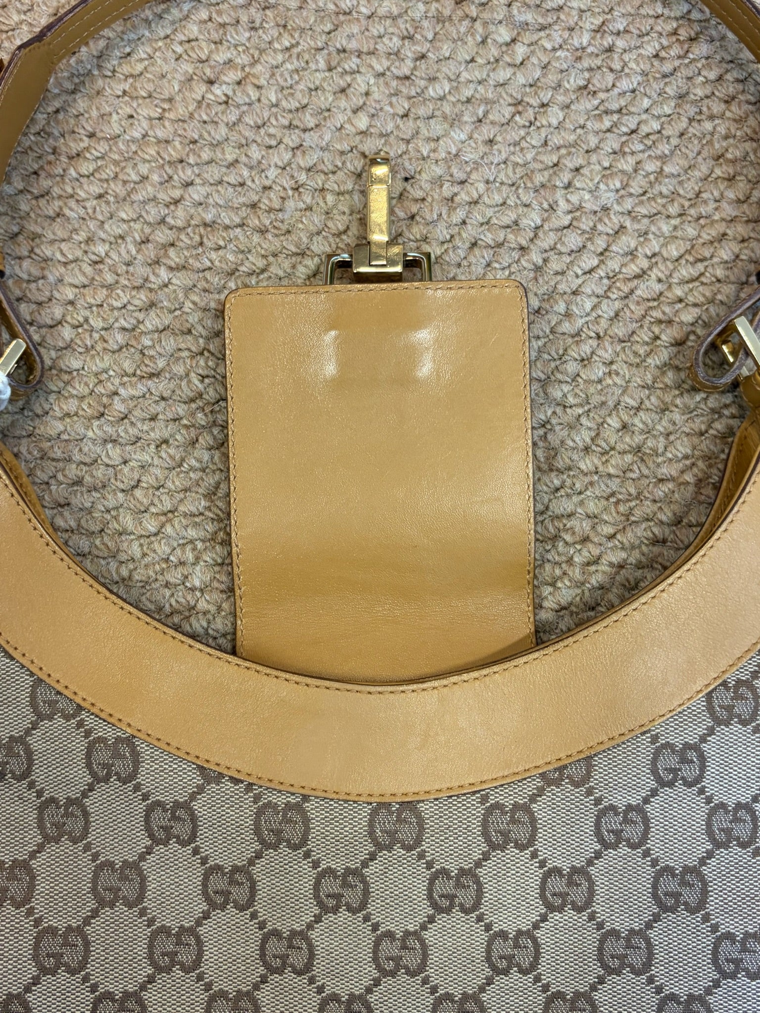 Gucci GG Shoulder Bag Light Brown Leather Trim GHW