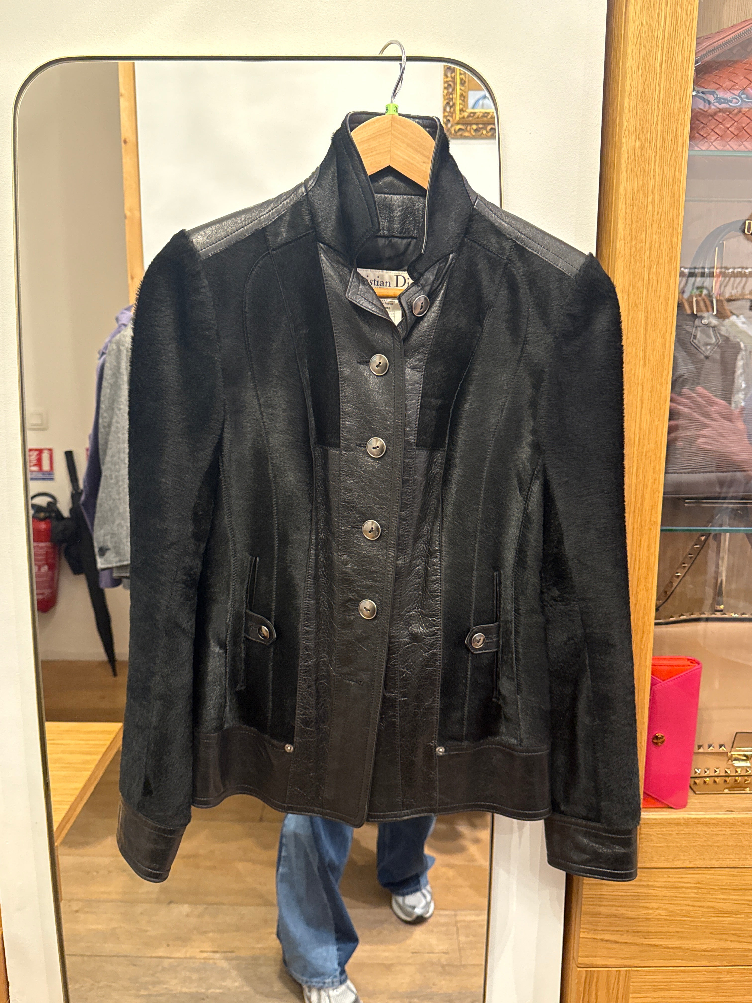 Christian Dior Black pony hair leather  jacket AGC3610