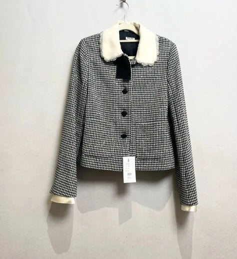 MIU MIU/缪缪 FW21 Single-breasted Sequined Check Jacket, Size 36 LZ315H9913