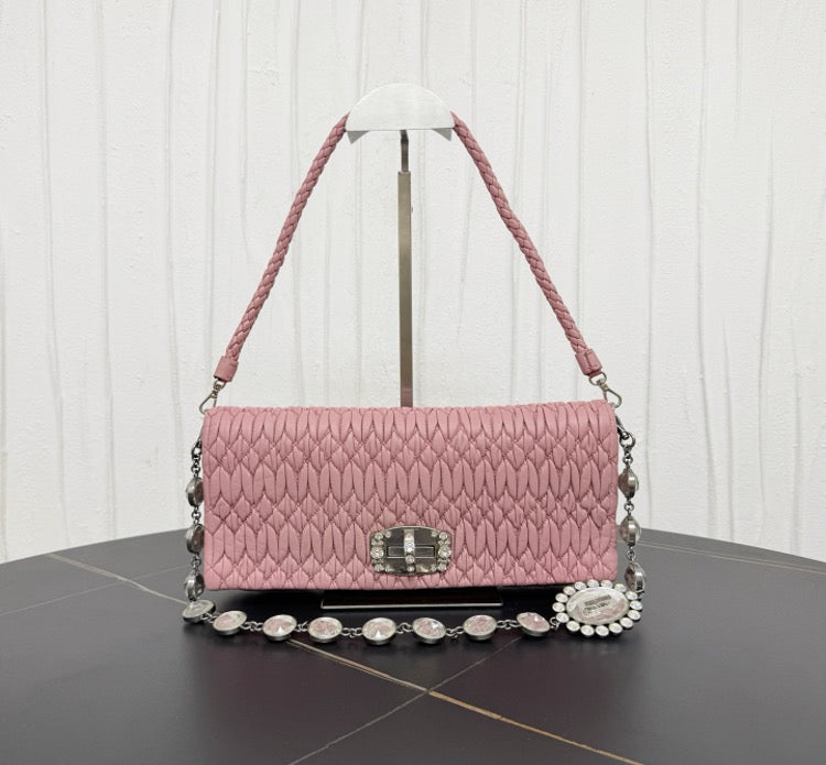 Miu Miu pink pleated gemstone underarm bag 29 13940460