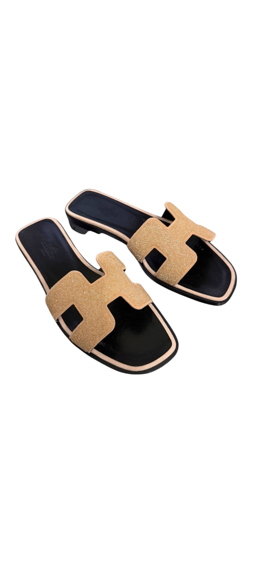 Hermes Oran Sandals Beige Beaded Sz 36.5 DLT8322