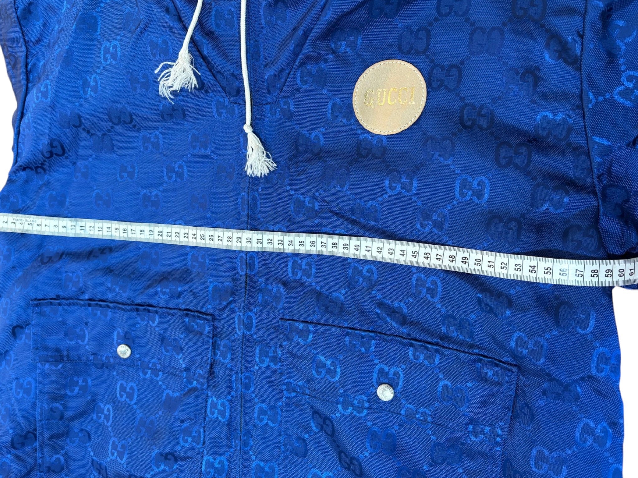 Gucci GG Logo Blue Nylon Jacket in size 46