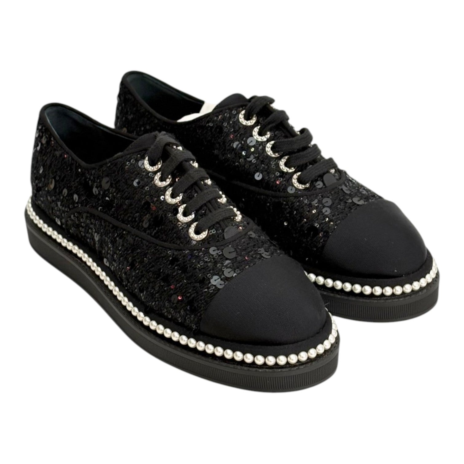 Chanel Black Pearl Tweed Shoes - size 39