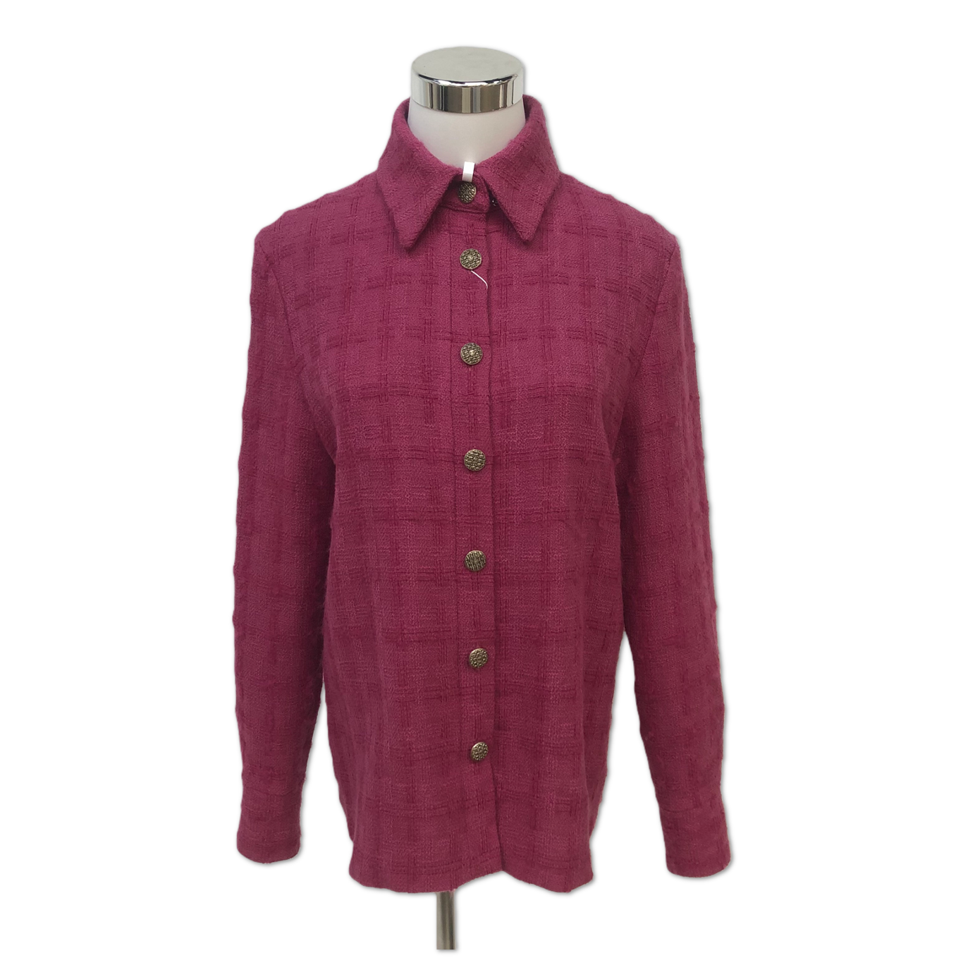 Chanel Magenta Grid-Textured Button-Up Shirt Jacket size 36 C14055538271