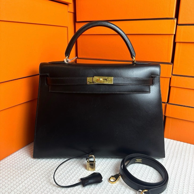 Hermes Vintage Kelly 32 Sellier Black Boxcalf GHW SYC2212