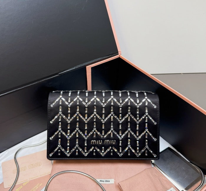 Miu Miu Velvet Canvas Diamond Chain Bag, Item #19 (Original Box/Mirror) 24455649