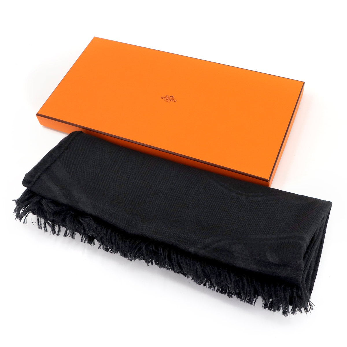 HERMES New Libris Stola Sciarpa Cashmere Soie Nero Scialle Accessorio 902933531