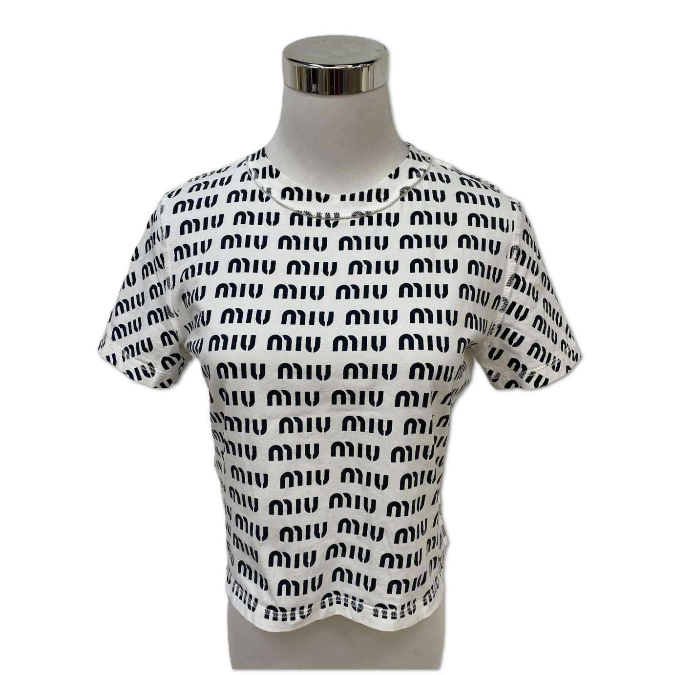 Miu Miu White and Black All-Over Logo Print T-Shirt size S C16969631247
