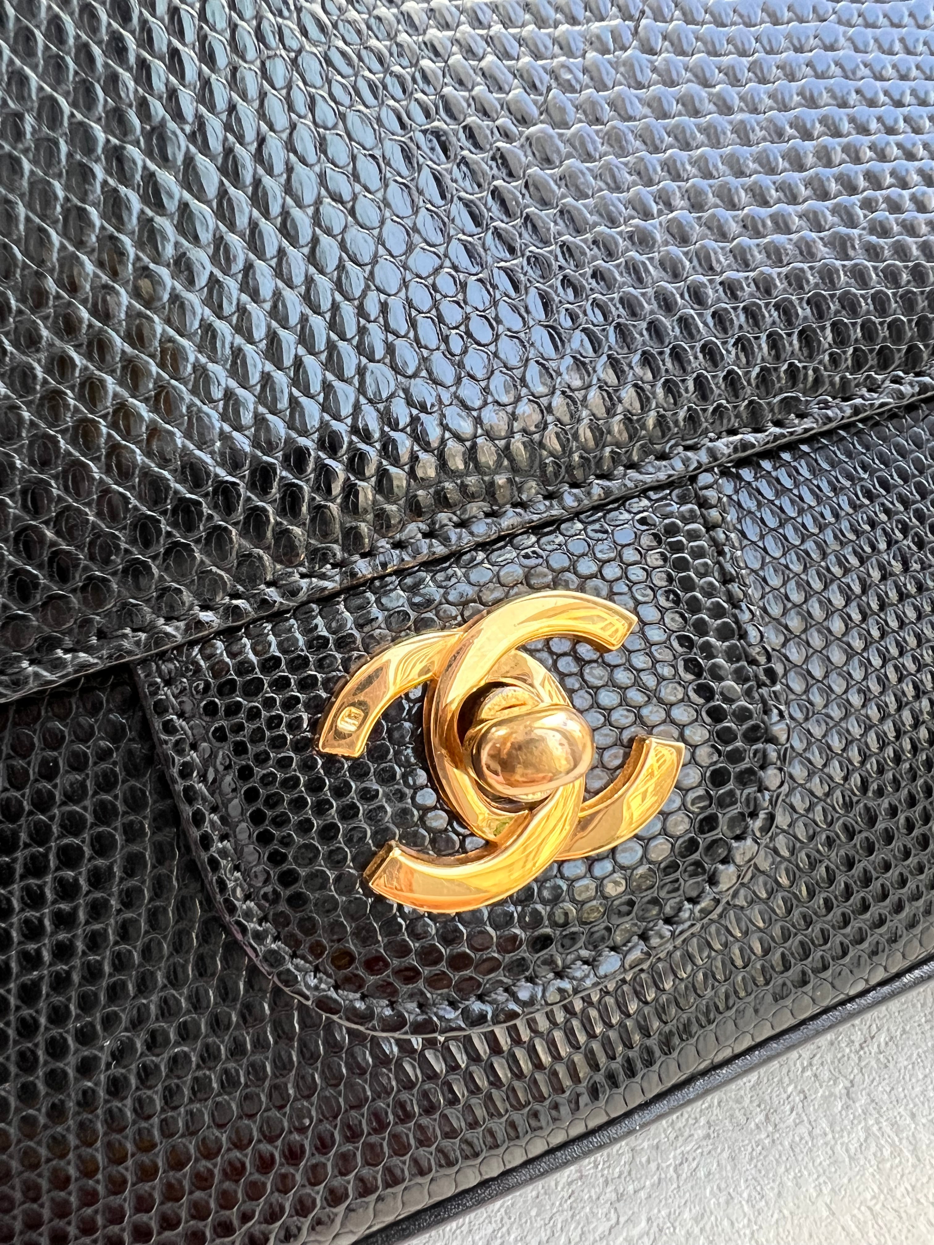 Chanel Classic Medium Double Flap Lizard Black GHW SYCYB1139