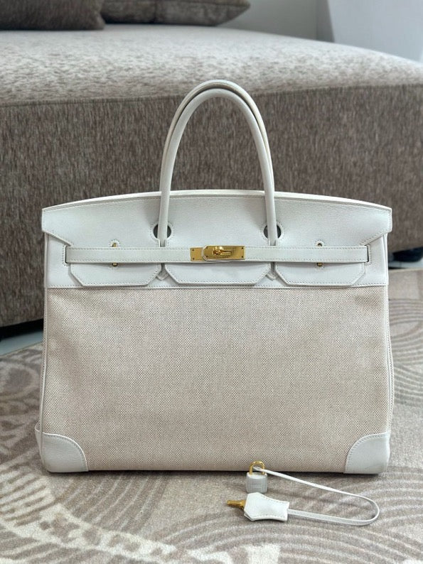 Hermes Vintage Birkin 40 White Gulliver Toile GHW #N SYC2214