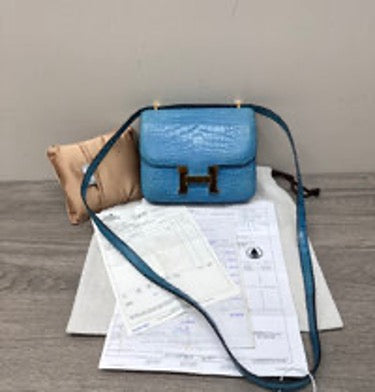HERMES/Hermes Greek Blue Crocodile Leather Constellation 19 Shoulder/Crossbody Bag 3022603275111