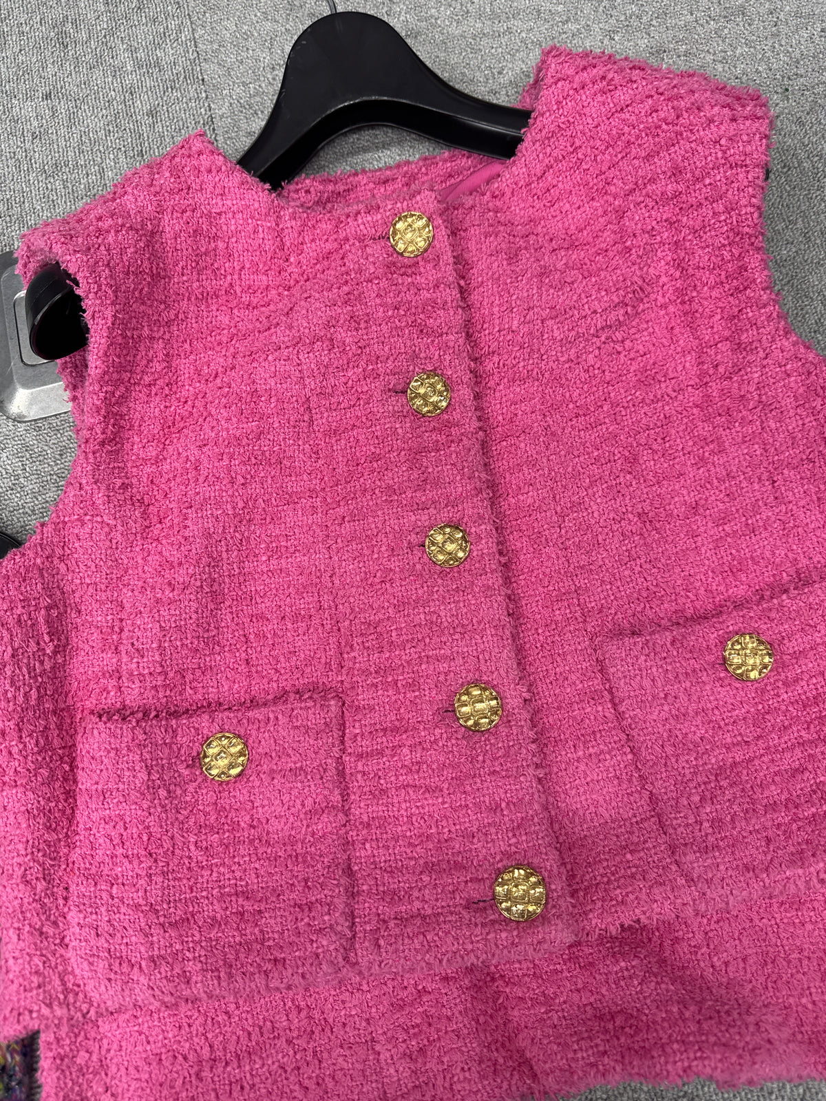 102457 Chanel pink tweed waist coat