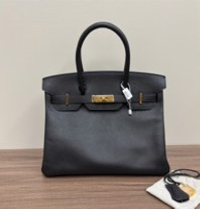 HERMES Black and Gold Birkin 30 Handbag 3032604038050