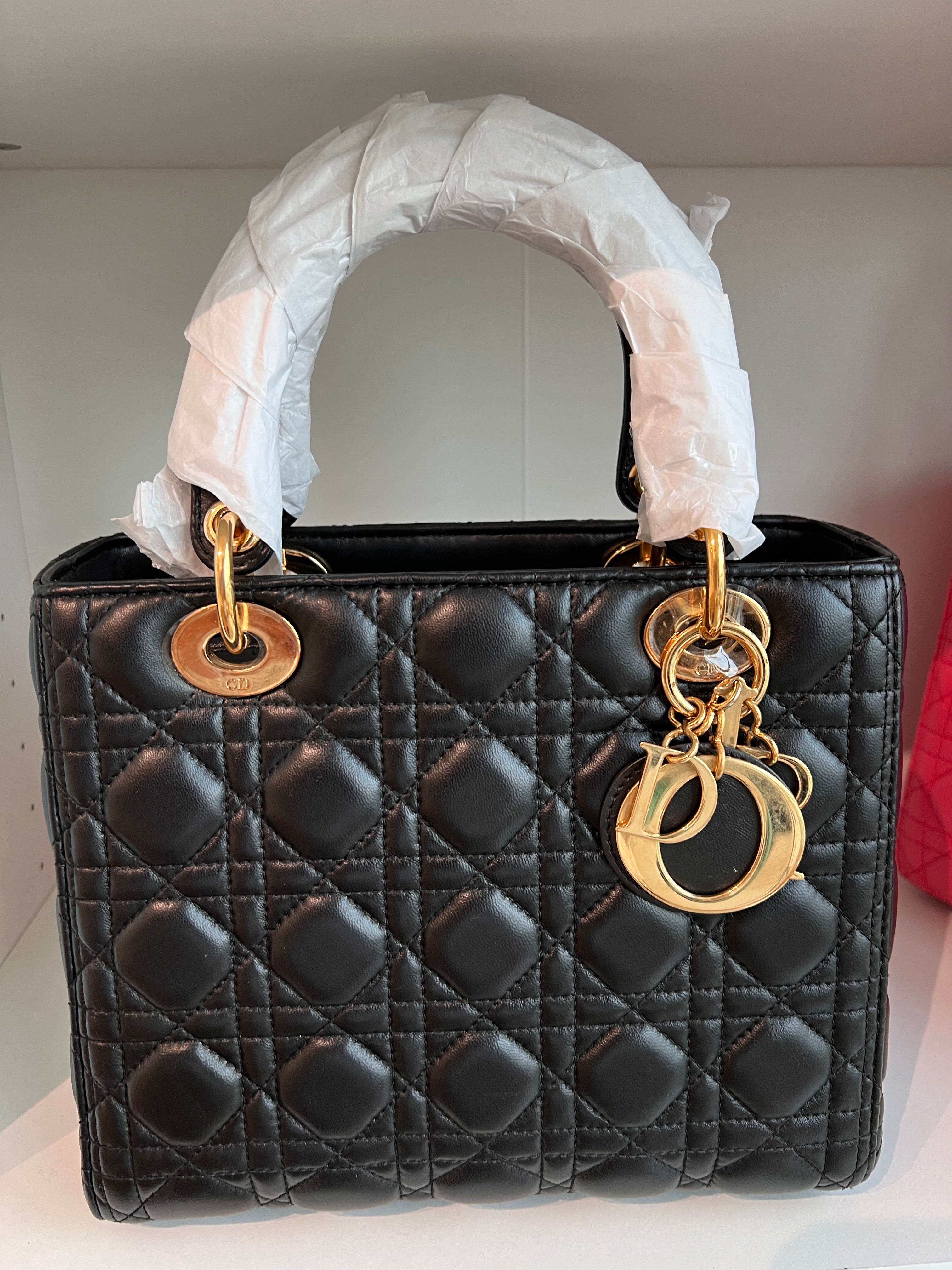 Lady Dior Medium Black Lambskin GHW (Zip) SYCM258