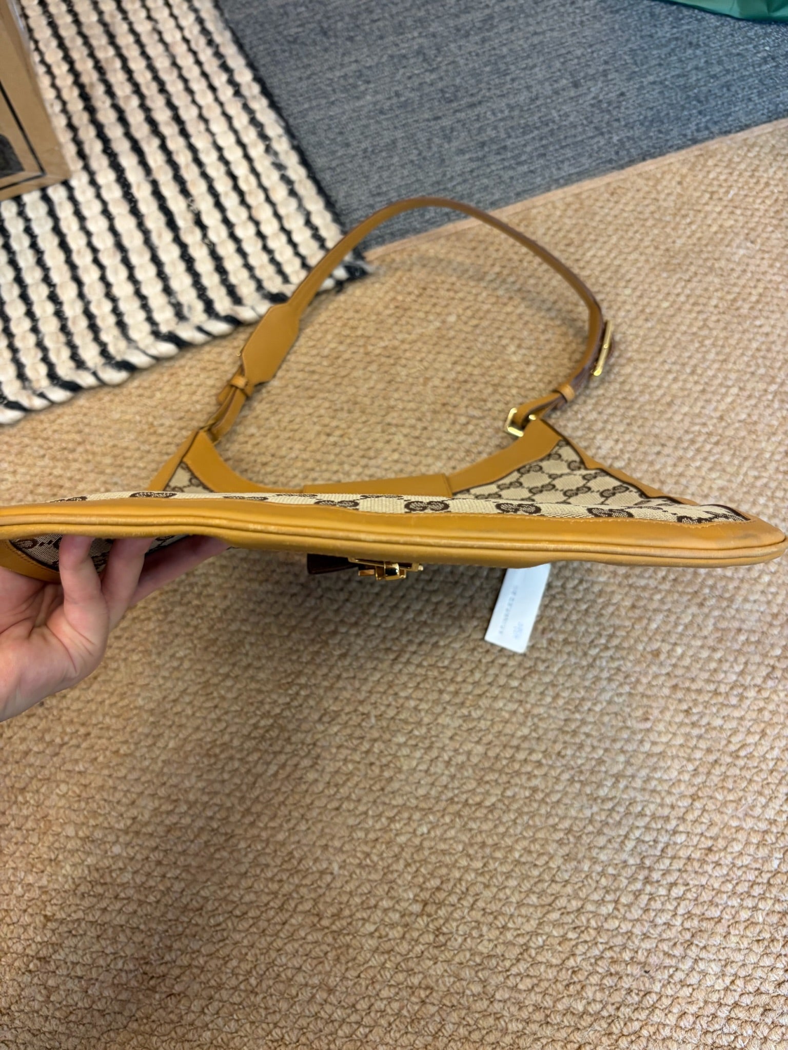 Gucci GG Shoulder Bag Light Brown Leather Trim GHW