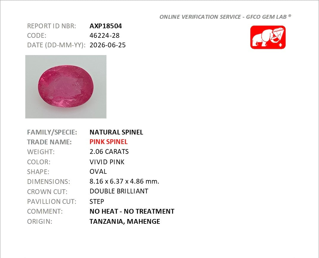 2.06ct Vivid Pink Spinel Mahenge DXBCS5727