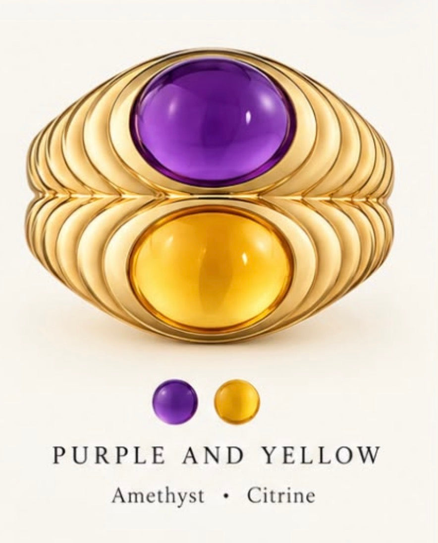 Amethyst & Citrine Cabochons Pair (Stone & Ring Complete Set) bubble011