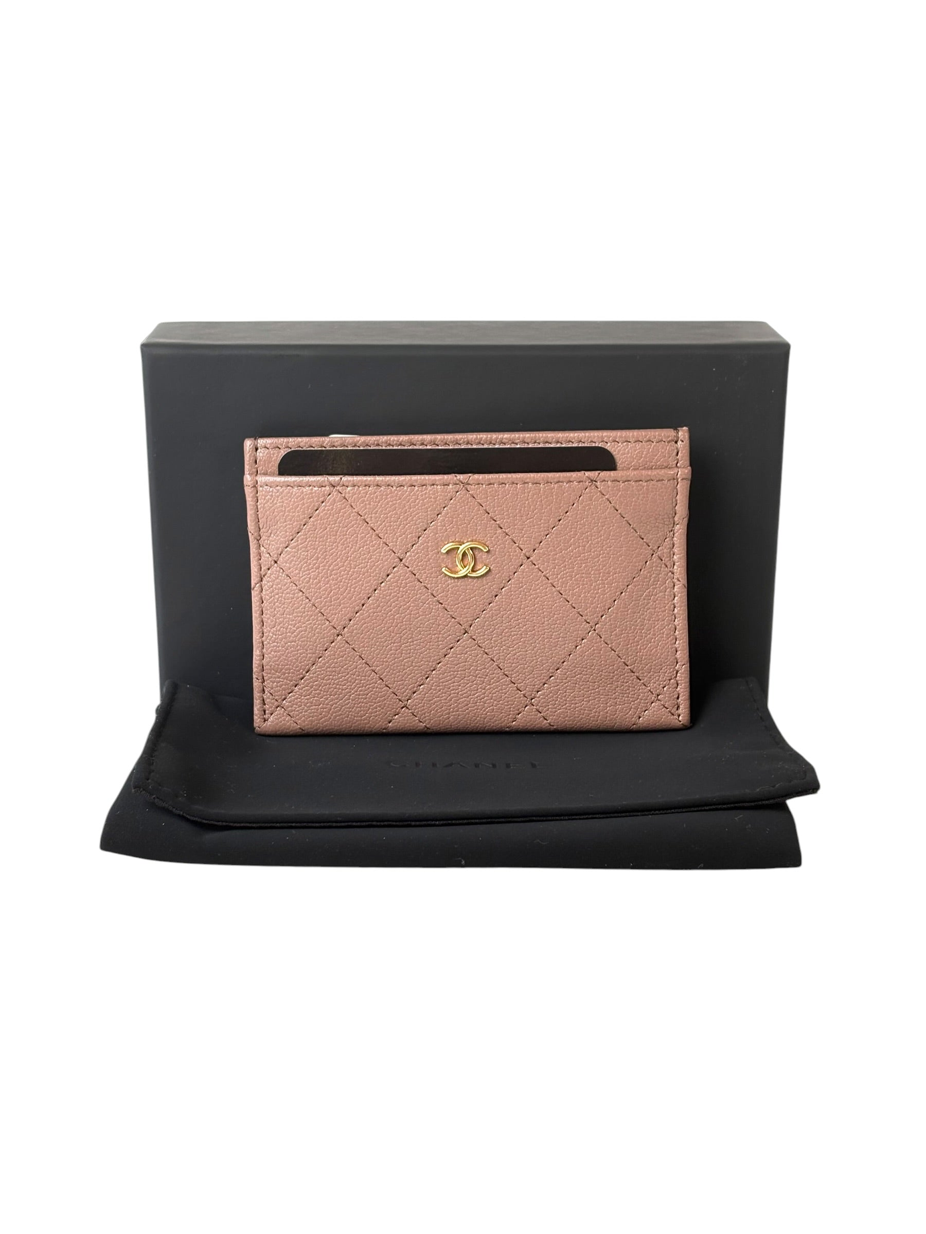 Chanel Beige Caviar Card Holder - in Box