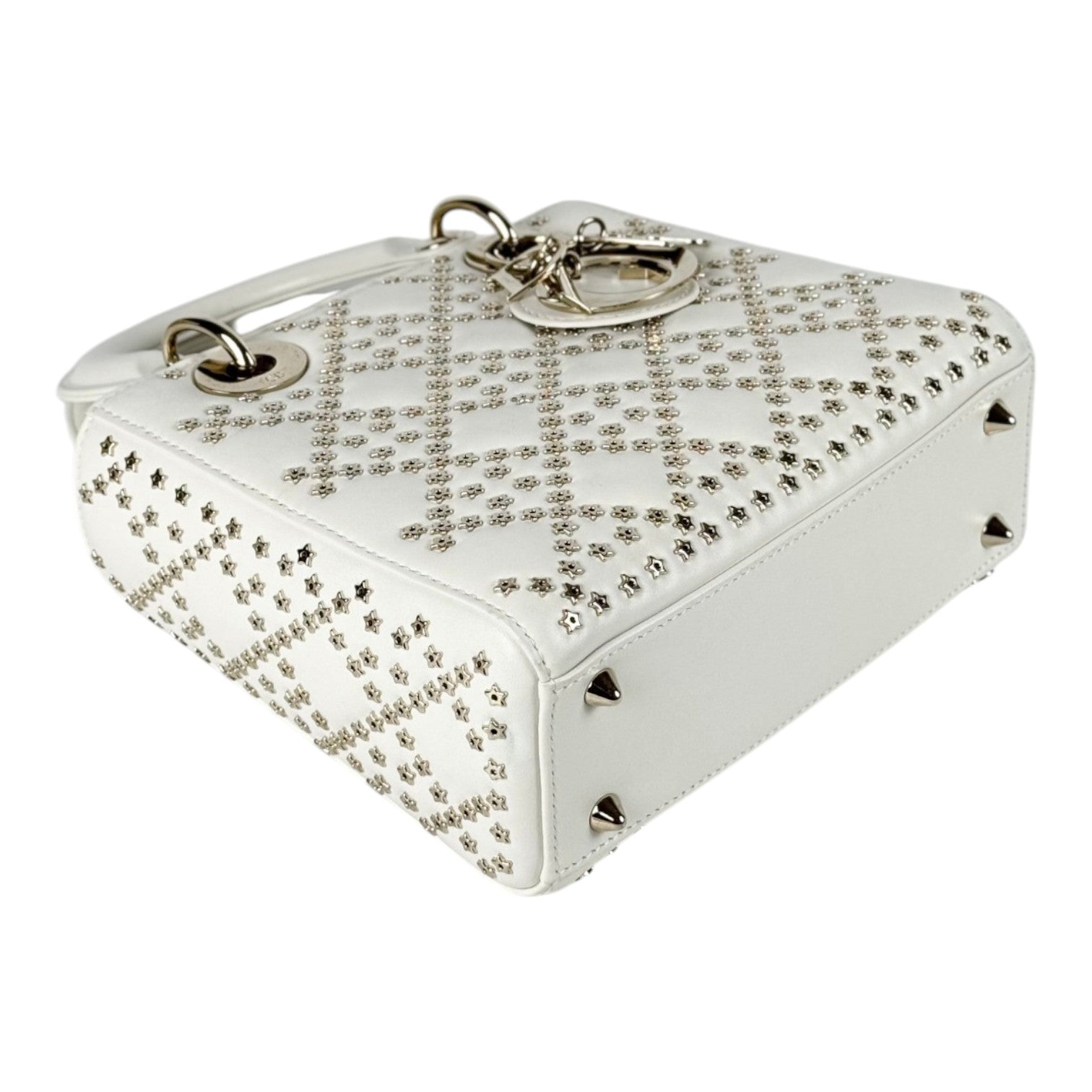 Dior Small Light Cream Lady Dior with Gold Star Studs