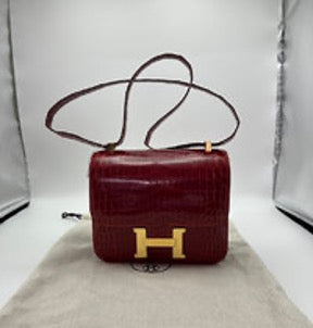 HERMES Ferrari Red and Gold Buckle Two-Point Crocodile Constellation 24 Shoulder/Crossbody Bag 3042604040644