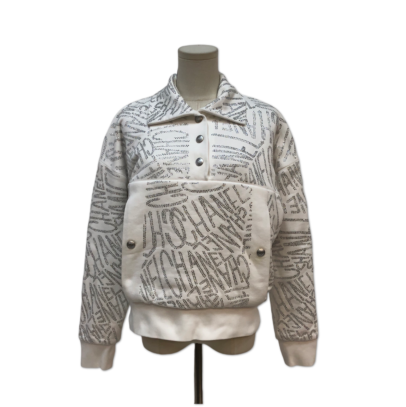 Chanel White All-Over Rhinestone Logo Pocket Sweatshirt size 38 C19391361674