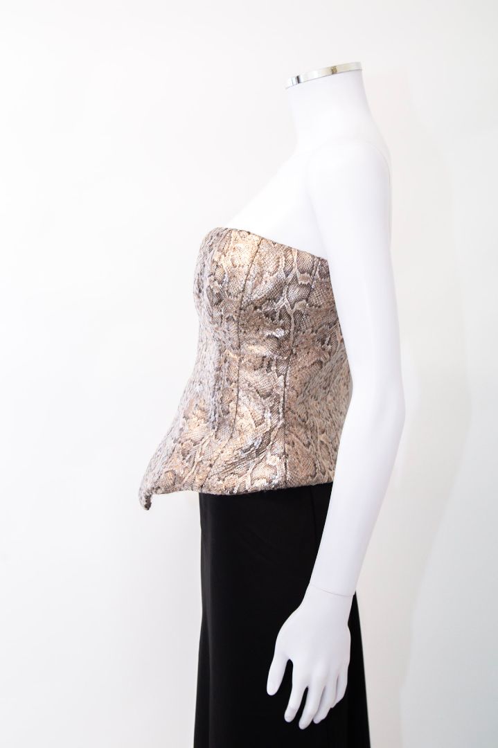 New Arrivals Ilkyaz Ozel Snake Print Sequin Corset Beige 12