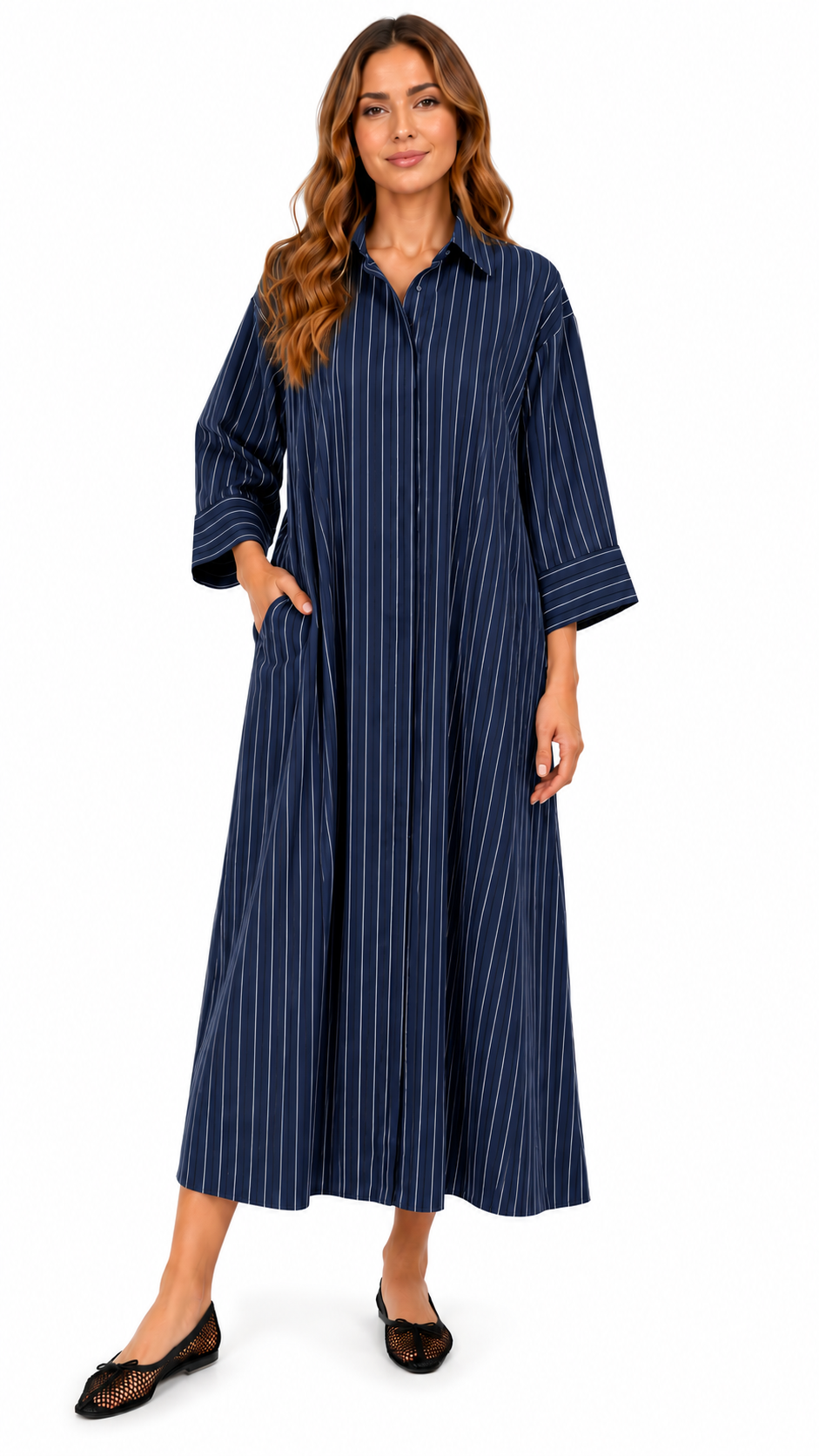 STRIPED CLASSIC SHIRT DRESS (فستان) “SELENE”