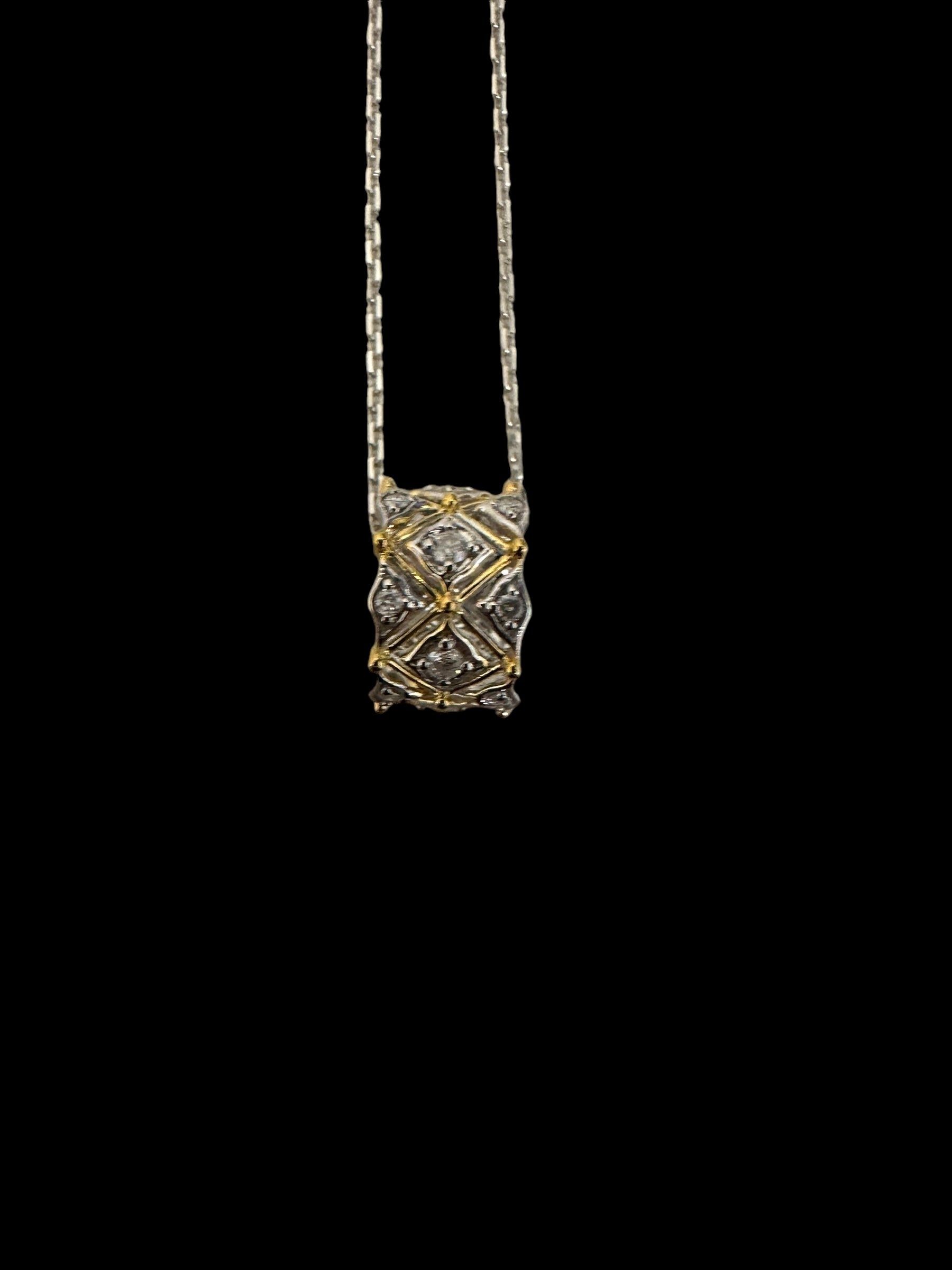 Round Circle Diamond Pendant Necklace set in 18K White & Yellow Gold