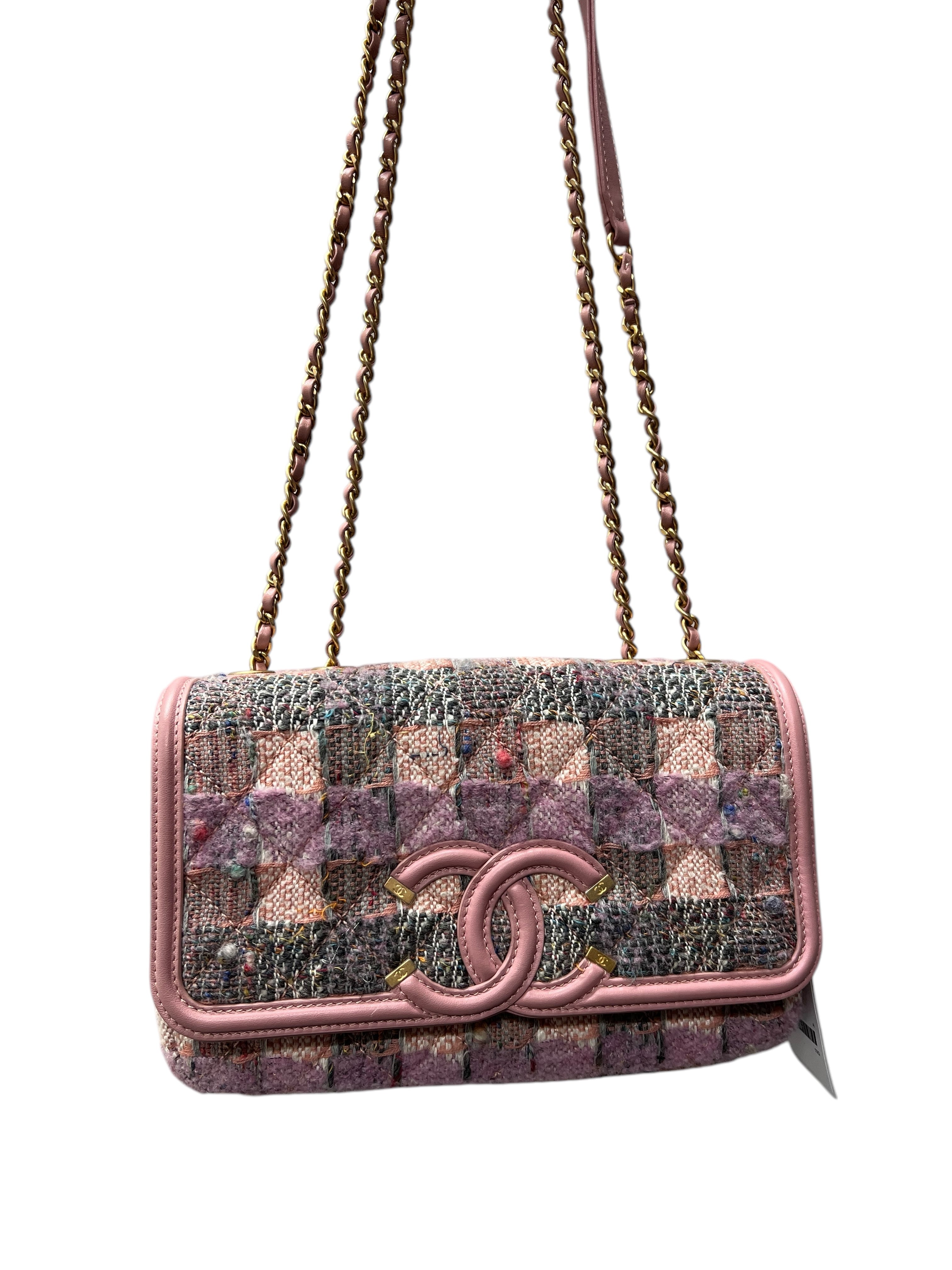 CHANEL CC FiligreeChain Shoulder Bag Pink Tweed GHW B1113KLQEZ