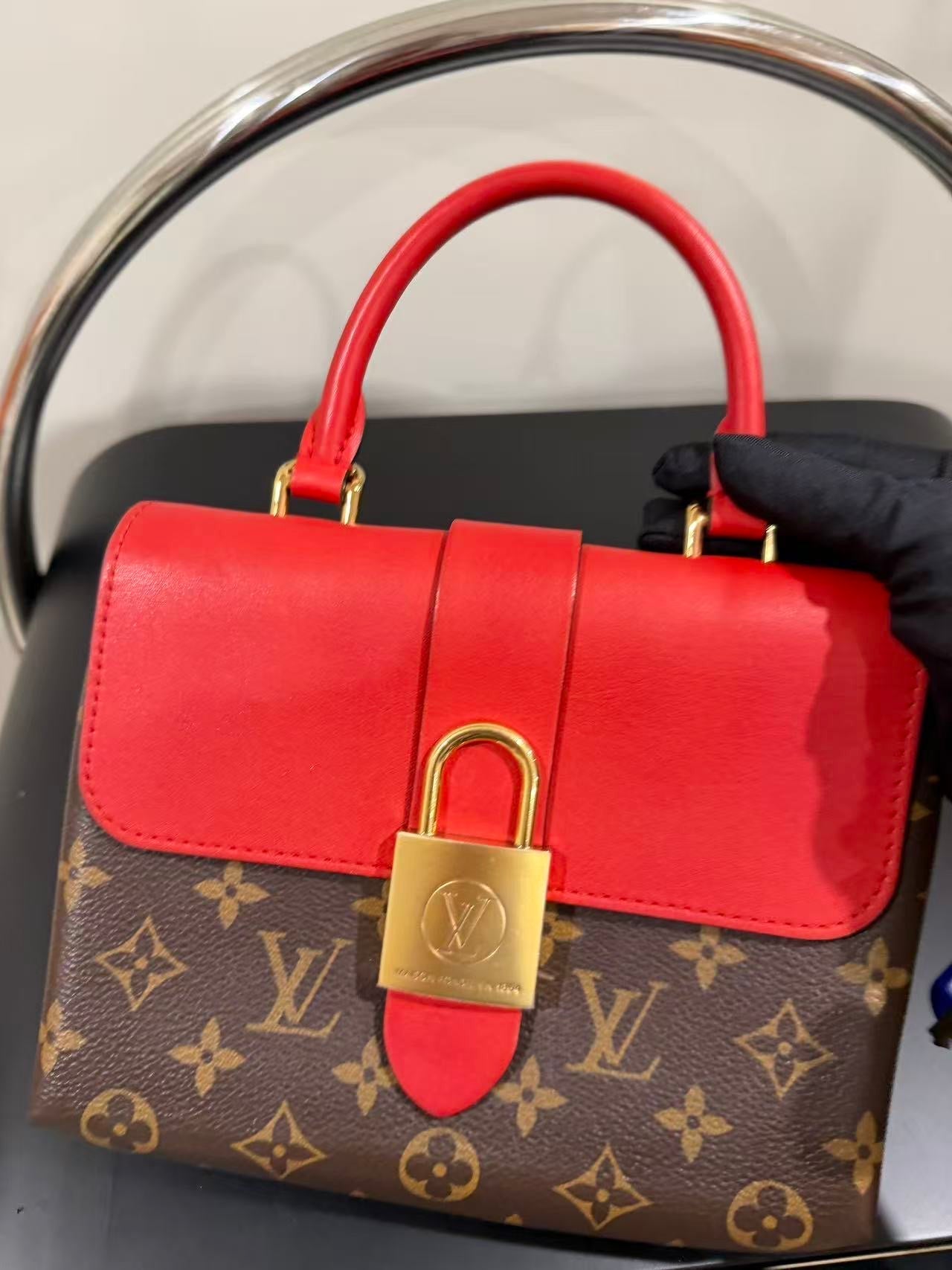 Louis Vuitton Locky BB | Monogram & Red Leather Mini Top Handle Bag