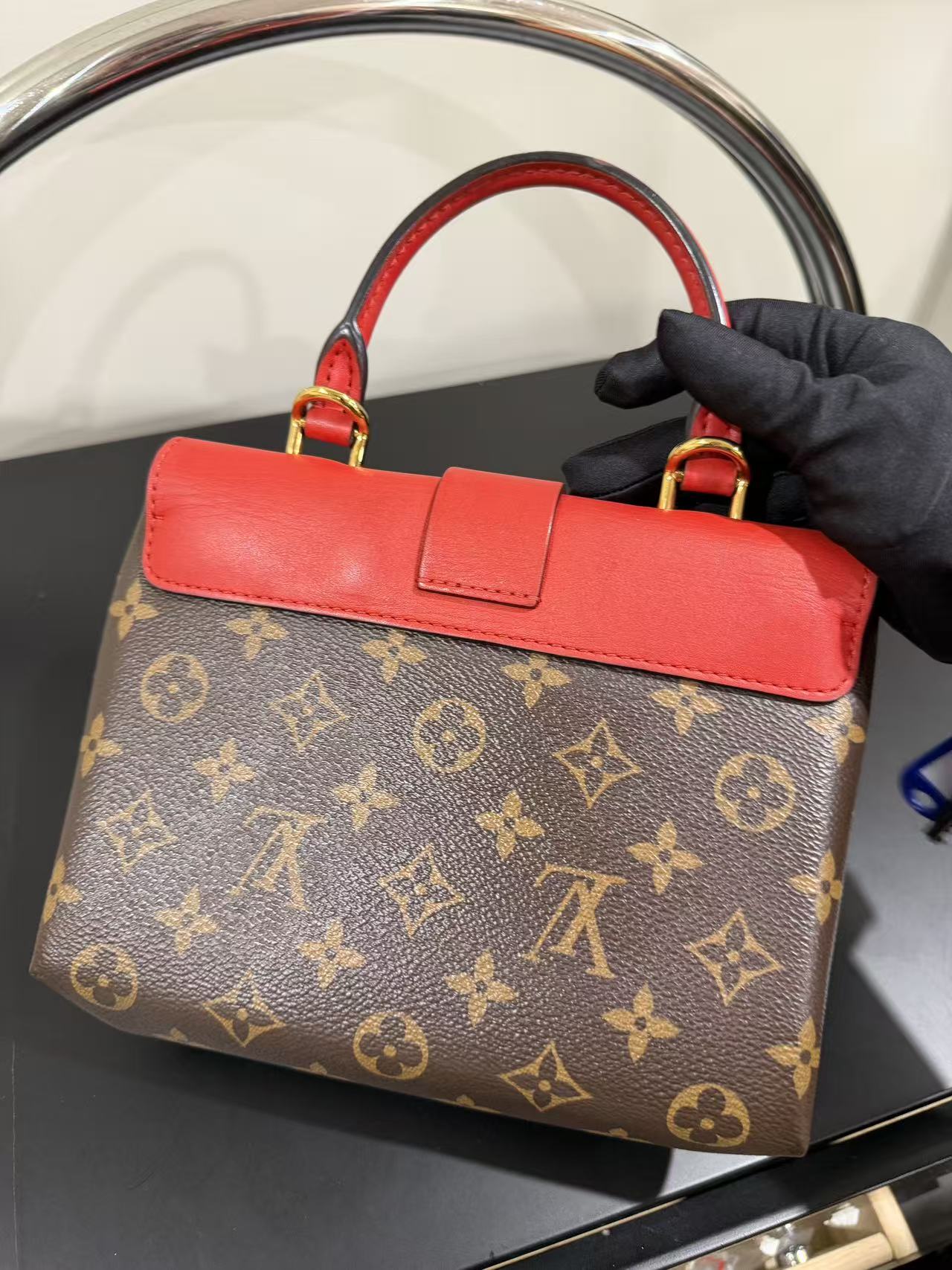 Louis Vuitton Locky BB | Monogram & Red Leather Mini Top Handle Bag
