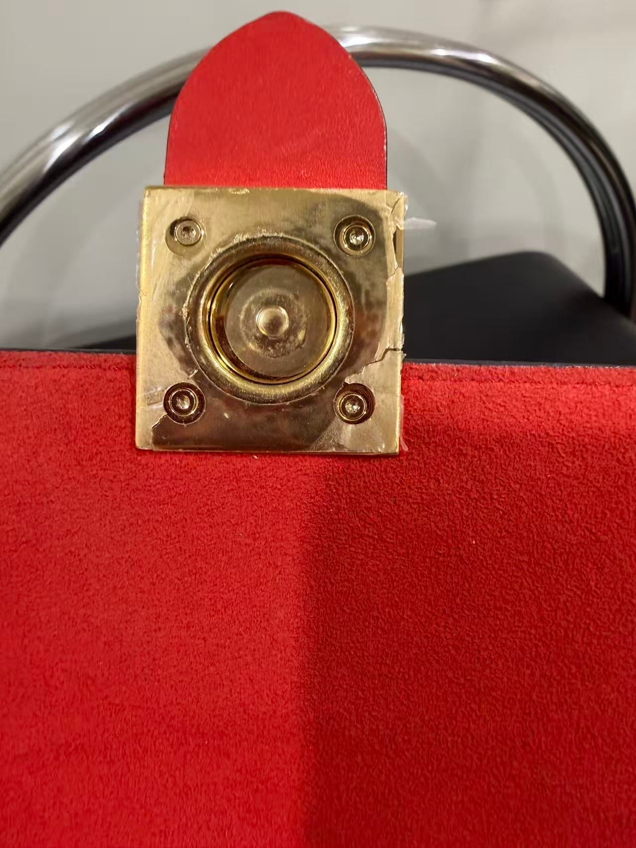 Louis Vuitton Locky BB | Monogram & Red Leather Mini Top Handle Bag
