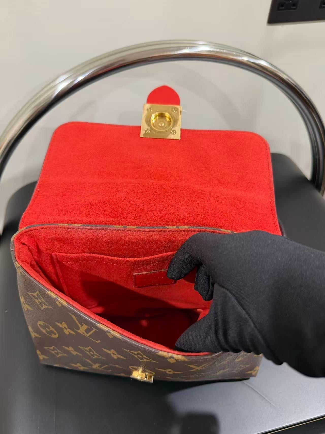Louis Vuitton Locky BB | Monogram & Red Leather Mini Top Handle Bag